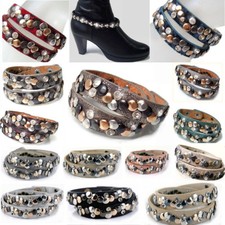 Armband Nietenarmband Wickelarmband LederLook Stiefelband Nieten Strass VA21#