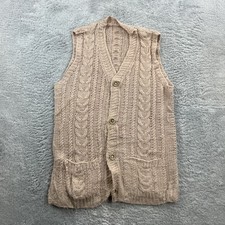 ARAN Damen Weste Strickpullover Gr.M Rosa Cardigan Wolle Zopfmuster Vintage