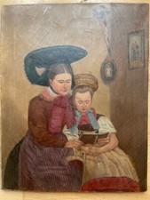 Antik Öl Bild 1890 Ölbild Leinwand W. Wachter Alte Allgäuer Volkstracht 1805 sig