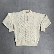 ARAN Damen Vintage Pullover Gr. L Zopf Sweater Zopfmuster Jumper 14915 Beige