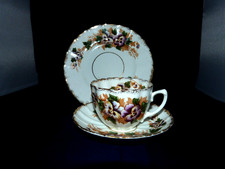 Antike viktorianische Teetasse mit Monogramm Trio geriffelt Porzellan um 1870