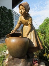 antike Figur Goldscheider Wien Terrakotta Mädchen mit Topf Lampe Jugendstil 1900