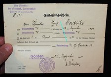 Zuchthaus Görden ,Brandenburg ,Entlassungsschein 1934