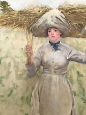 Oelbild - Magd bei der Heuernte