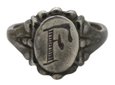 ? 835er Silber Ring Siegelring F Monogramm Kinder Taufring Antikschmuck - 1,40g