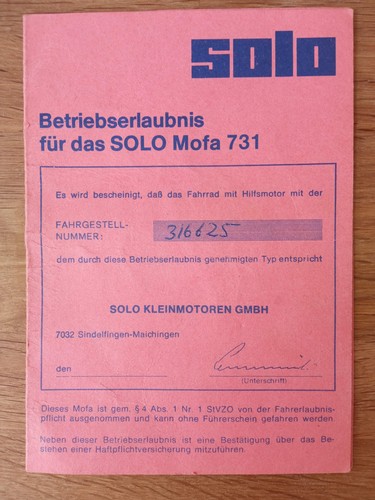 Betriebserlaubnis solo mofa - betriebserlaubnis,