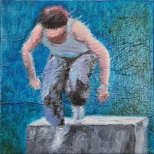 Gemälde Öl auf Leinwand, Parkour, 20x20x2 cm 2018 Original Unikat