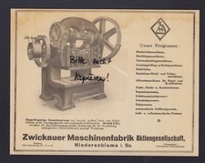 NIEDERSCHLEMA, Werbung 1929, Zwickauer Maschinen-Fabrik AG Exzenterpressen