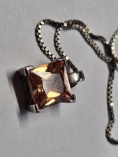 925er Silber Citrin Anhänger  mit Sterling Silber Kette