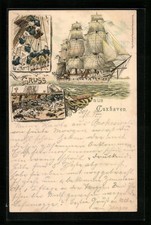 Lithographie Cuxhaven, Segelschiff, Matrosen in den Wanten 1897 