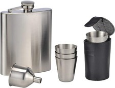 Flachmann Set 7 teilig Edelstahl gebürstet Trichter Becher Tasche