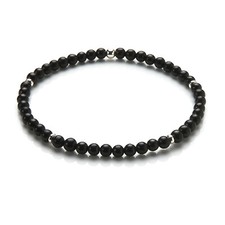 Schungit Armband, Edelsteinarmband 4.5mm, Perlenarmband schwarz 925 Silber DD033