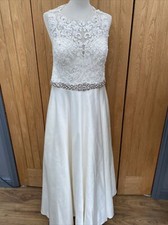 Anna SORRANO elfenbeinfarbenes Chiffon Satin SPITZE verziertes Hochzeitskleid UK 10/12