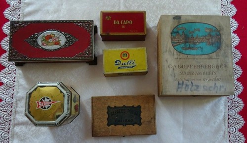 Alte holzschachtel blechdose - alte,