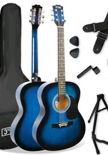 WESTERNGITARRE BLAU 38" + TASCHE - STAHLSAITEN GITARRE CUTAWAY MATT RANDEINLAGE