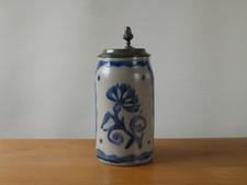 Alter Westerwälder Steinzeug Zinndeckel Bierkrug geritzt um 1830 Krug Ritzdekor