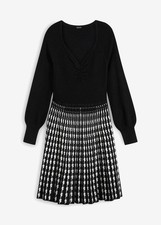 Strickkleid Gr. 40/42 Schwarz Weiß Damen Langarm Minikleid Casualkleid Neu