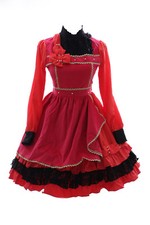 JL-644-2 rot Samt Rüschen langarm Kleid Victorian Classic Gothic Cosplay