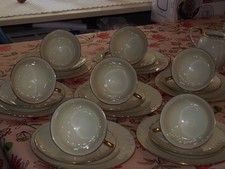 Thomas Porzellan Goldrand 7x 3 teilige Gedecke, Tasse, Unterteller, Kuchenteller