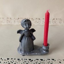 Kleiner alter Zinn-Engel Mini-Kerzenständer "B" Zinn