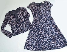 ESPRIT Kleid  Strickkleid und Strick Jacke Blazer Set Kostüm Leo blau rosa S/M