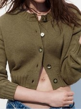 Jacke Strickjacke Cardigan oliv-grün khaki Baumwolle 36 S ZARA neu