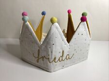 S129 Personalisierte Geburtstagskrone - Stoffkrone - „Frieda“ - Weiß - Gold