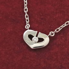 Cartier C Herz Diamant Anhänger K18 Weiss Gold Top 7.2x10mm Kette 39cm 40.6cm