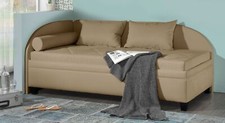 Studioliege 90x200 cm hellbraun Microvelours Schlafsofa Liege Bettkasten