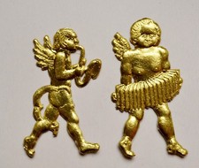 2 x Oblate ENGEL gold geprägte Pappe Dresdner Pappe Streudeko Weihnachten