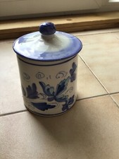 Bemalter Keramiktopf Zwiebel, Knoblauch usw. Handmade gebraucht 12 cm Durchmess