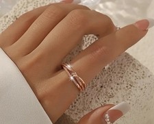 Eleganter Kupfer Damen Ring mit Strass Größenverstellbar Modeschmuck Rosé-Gold