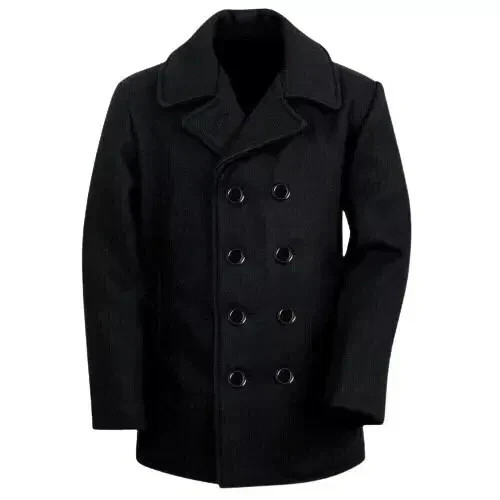 Herren navy black pea coat - black,