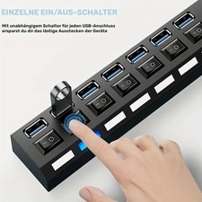 3,0 USB Hub 7 Port Splitter Adapter mit Aktiv Netzteil Verteiler für PC Laptop