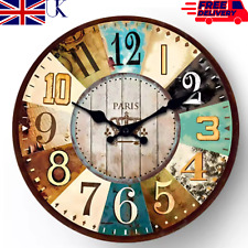 Retro mediterrane Wanduhr aus Holz - leise Quarzuhr für Wohndekoration