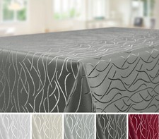 Tischdecke Größe u. Farbe wählbar, Eckig Oval Rund, Streifen Wellen Damast