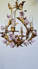 Vintage Florentiner Deckenlampe  Gold Blätter Keramik  Rosen Made in Italy