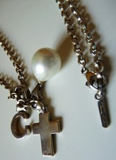 THOMAS SABO 80cm Kette 925 Sterlingsilber mit Karabiner und 3 Charms Kreuz Perle