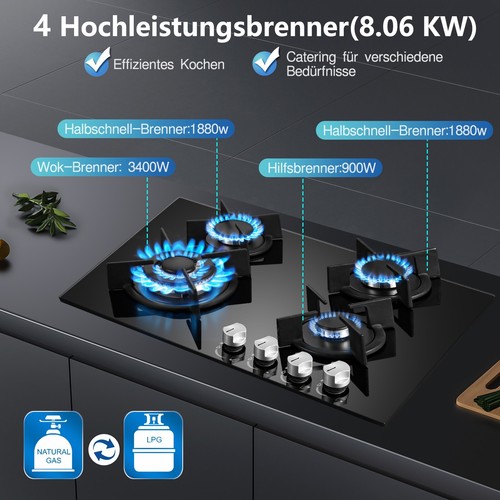 60cm gaskochfeld flammen - gaskochfeld, 4