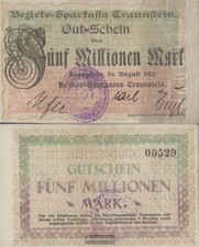 Traunstein Inflationsgeld Sparkassa Traunstein gebraucht (III) 1923 5 Millionen 