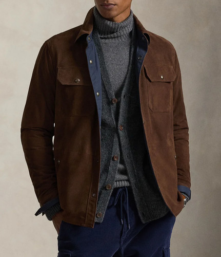 Dunkelbraune leder hemd jacke - dunkelbraune,
