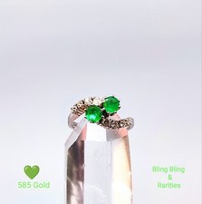 Goldring 585 Gold Smaragd + Diamanten Stein Gr. 55 Ring Schmuck