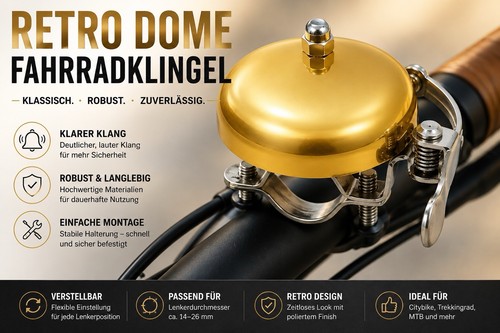 Retro fahrradklingel gold - gold, 55