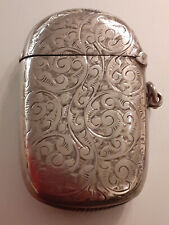 Antik englische Streichholzbox Silber punziert Löwe Vesta Case Wappen Laubdekor 