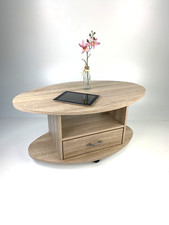 Couchtisch Wohnzimmertisch  Oval Landhaus Sonoma Eiche hell Sägerau  92x55cm NEU