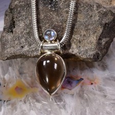 Rauchquarz Anhänger, 925er Silber, Edelsteinanhänger (15498), mit Mondstein