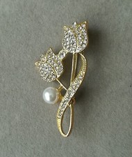 Tulpen Brosche Gold Perlen Glitzersteine Blumen Tulpe Blüten Floral Elegant