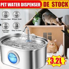 3.2L Edelstahl Trinkbrunnen Katzenbrunnen für Katze Kabellos Leise Trinkbrunnen