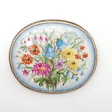 ArT Deco Rosenthal Porzellan / Silber Brosche - Miniatur Blumen Malerei - (133)