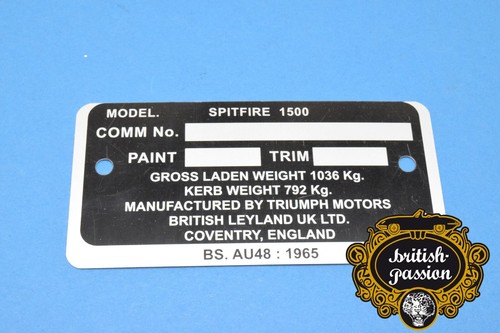 Typenschild triumph spitfire - typenschild,